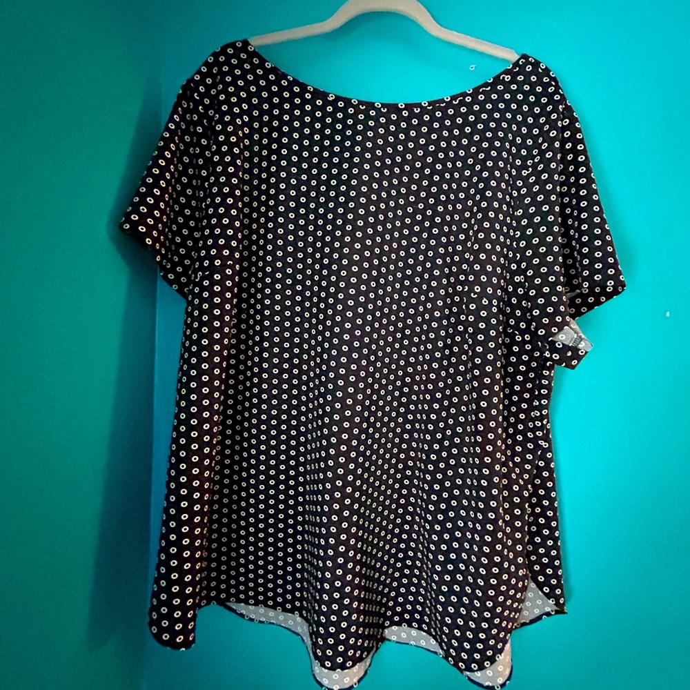 Ava & Via Black and White Short Sleeve Top 2X
